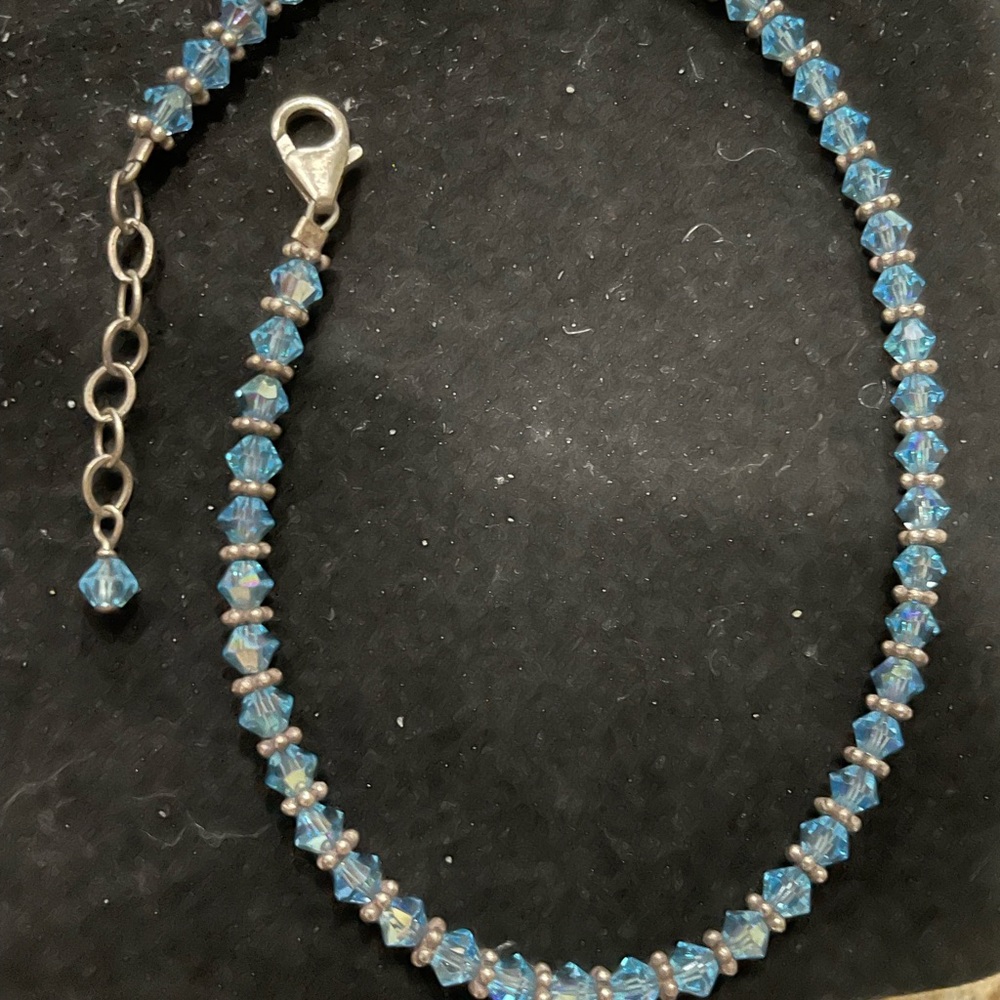 Swarovski Crystal Blue & 925 Sterling Silver adjustable ankle bracelet 9 1/2 - Picture 3 of 6